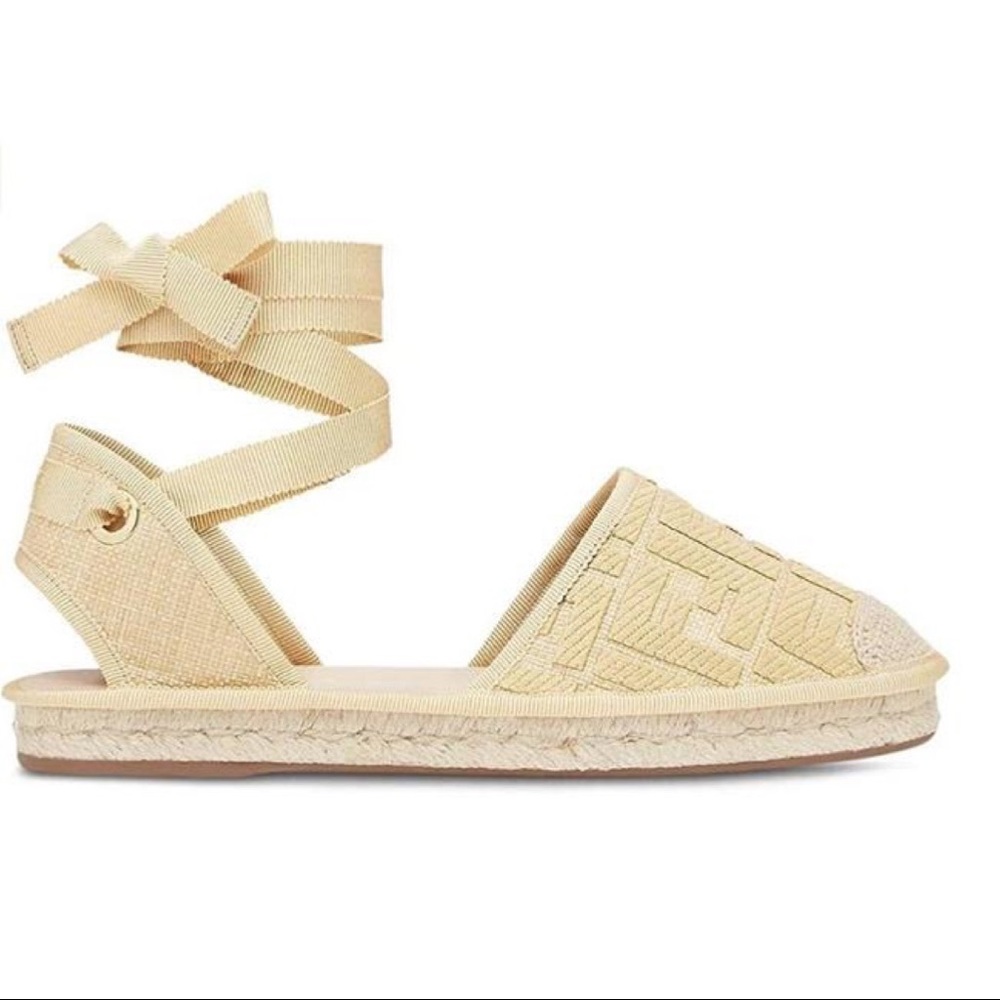 NWT | Fendi Roma Lace-Up Canvas Espadrille Sandals